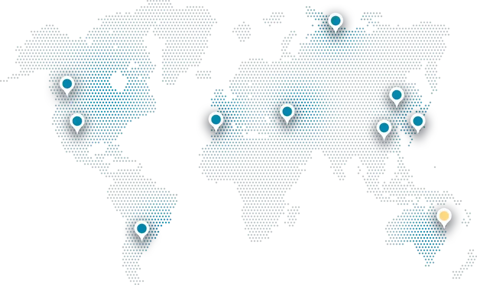 World Map with Pins but Australia is highlighted yellow